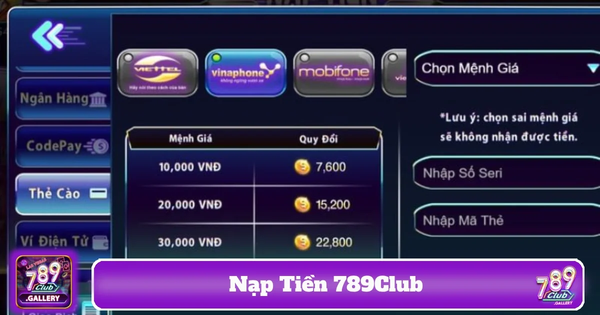 Hướng dẫn chi tiết nạp tiền 789Club trong vòng 1 phút